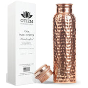 Hammered Ayurvedic 100% Pure Copper Water Bottle Otiem- 1 Litre (34 Oz) Leak Proof (Handcrafted)