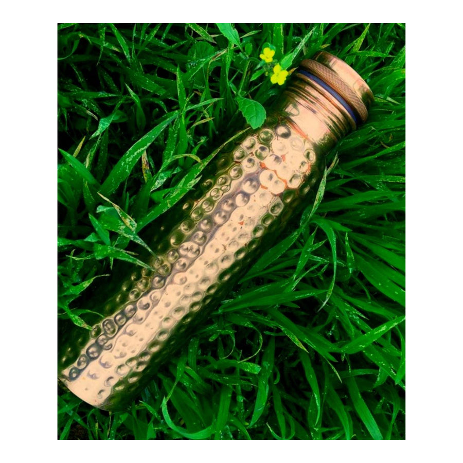Hammered Ayurvedic 100% Pure Copper Water Bottle Otiem- 1 Litre (34 Oz) Leak Proof (Handcrafted)